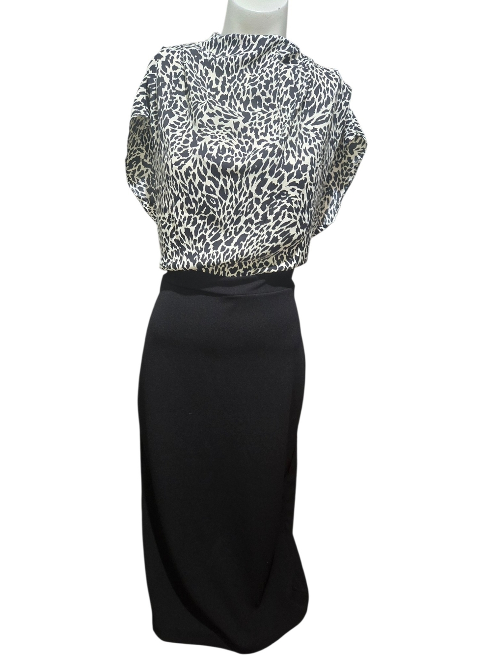 Express Animal Print Dolman Sleeve Midi Dress Black White Size S